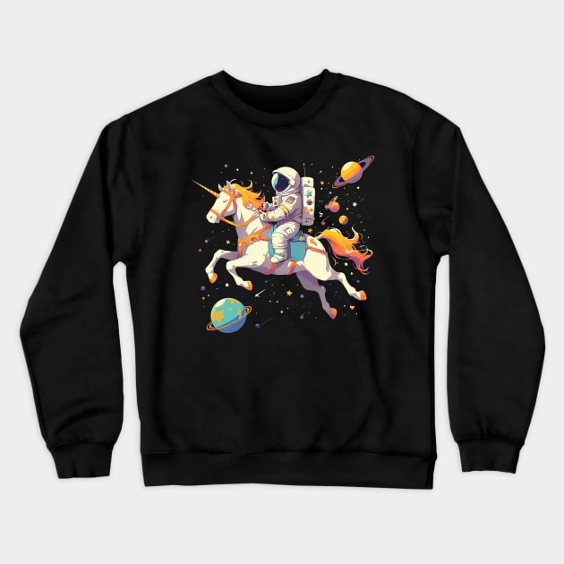 astronaut ride unicorn Crewneck Sweatshirt by peterdora